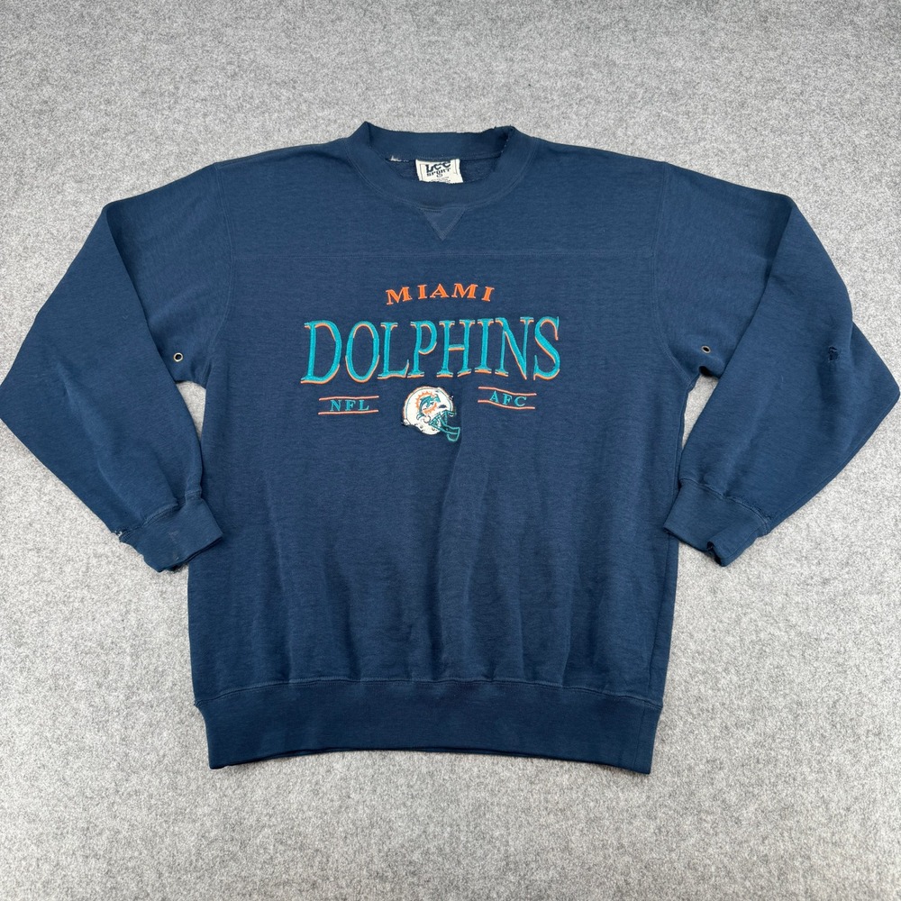 Miami Dolphins Sweatshirt Mens M Navy Blue NFL Football Lee Sport Distressed